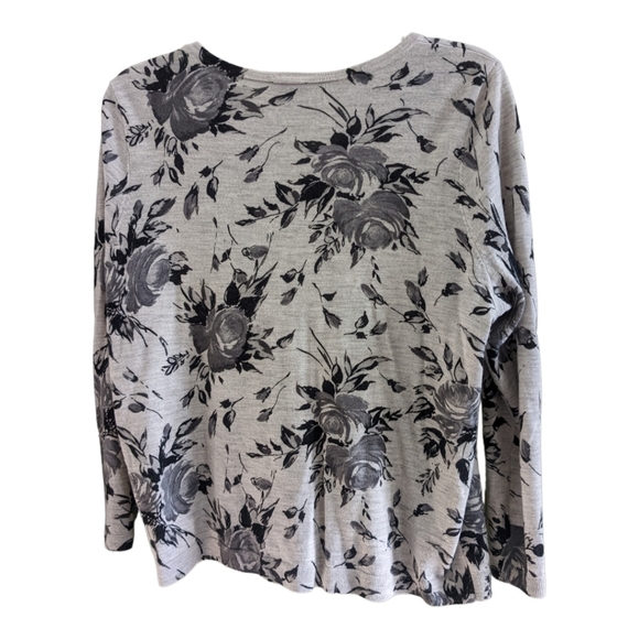 Talbots 2 piece Merino Wool Gray Floral Long Sleeve Twin Set ,2X petite EUC - Picture 4 of 5